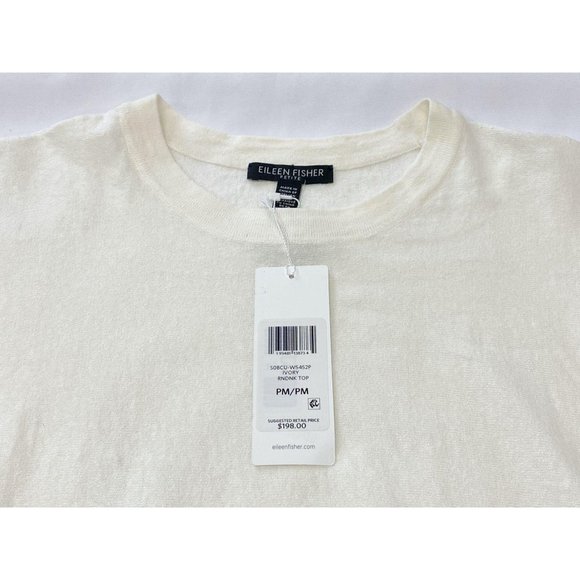 NEW EILEEN FISHER ORGANIC LINEN IVORY CREW NECK PM/PM Boxy Fit - Picture 8 of 9